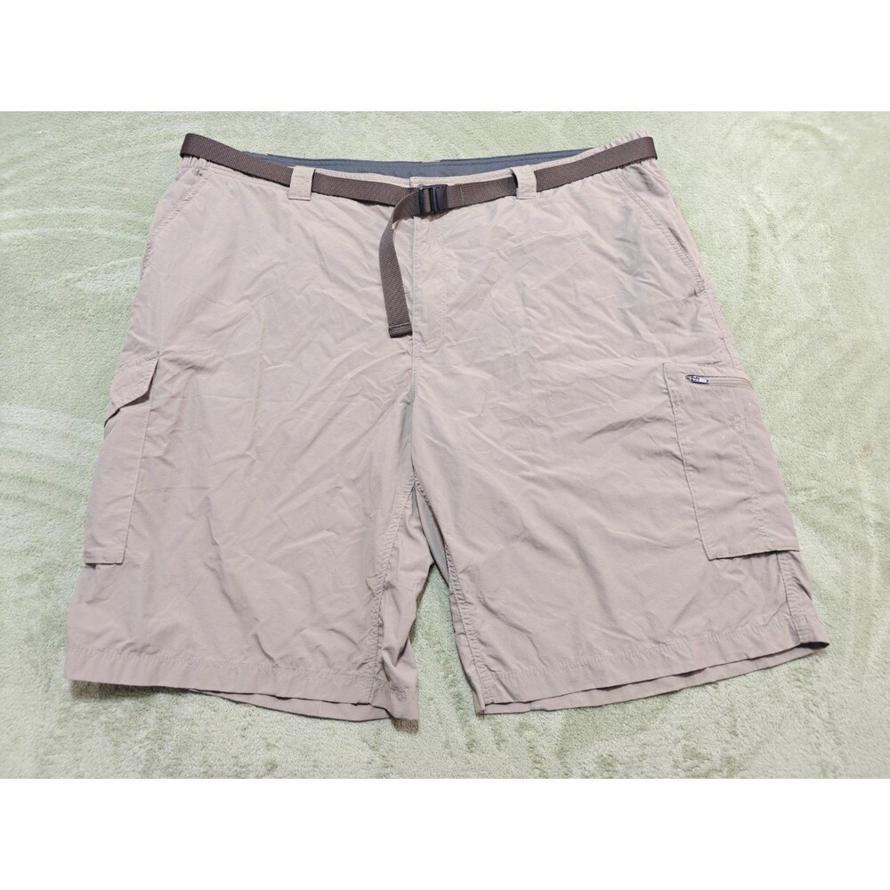 Columbia Mens 46 Beige Cargo Hiking Shorts Belted Nylon Outdoor Lightweight READ